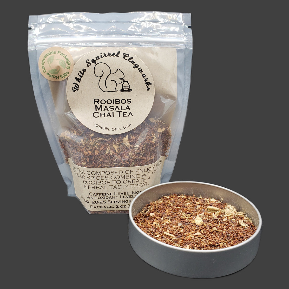 Rooibos Masala Chai Tea Loose leaf 2 oz package White Squirrel
