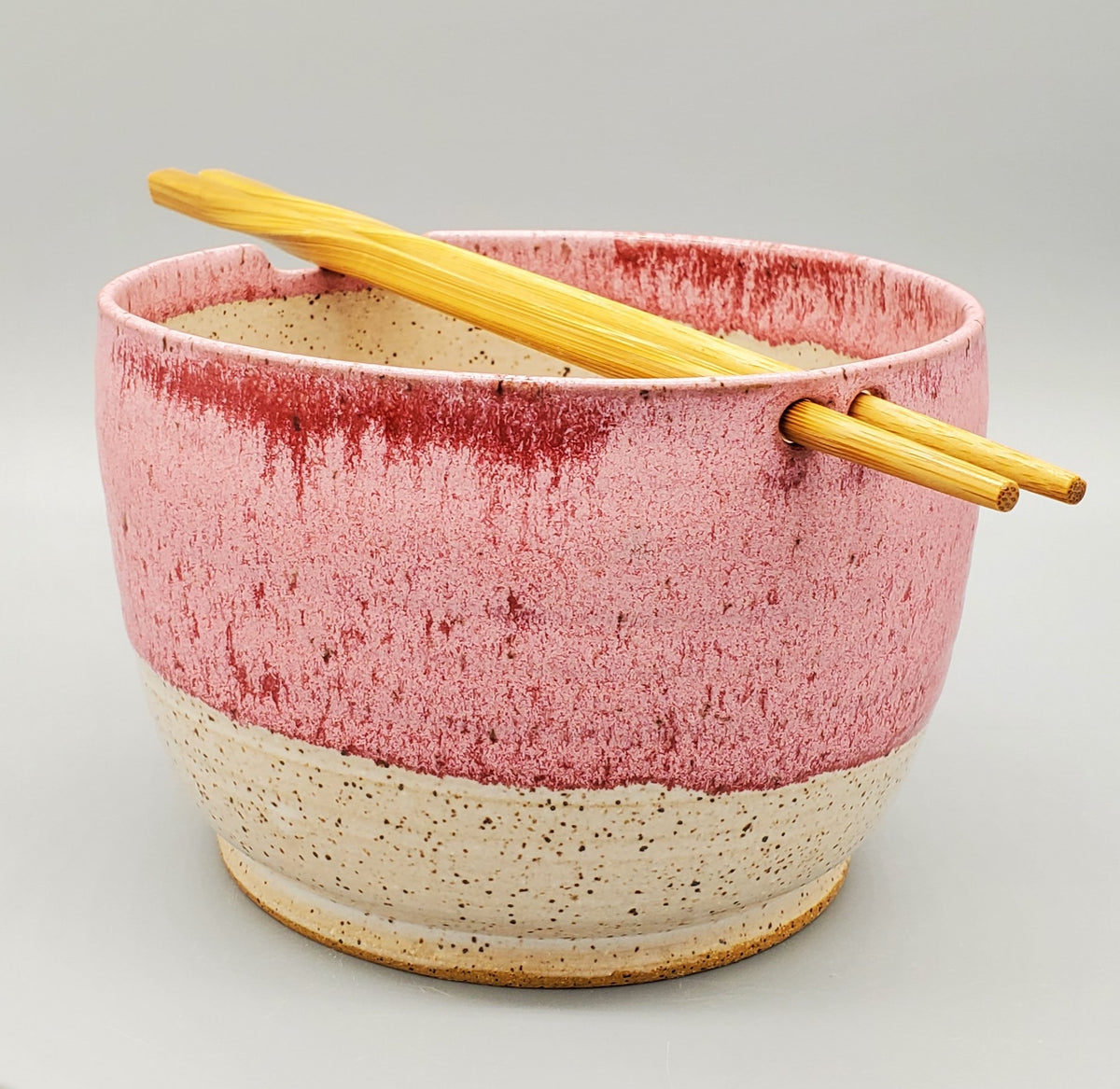 Handmade Ceramic Frosted Cherry & White Ramen Rice Noodle Bowl