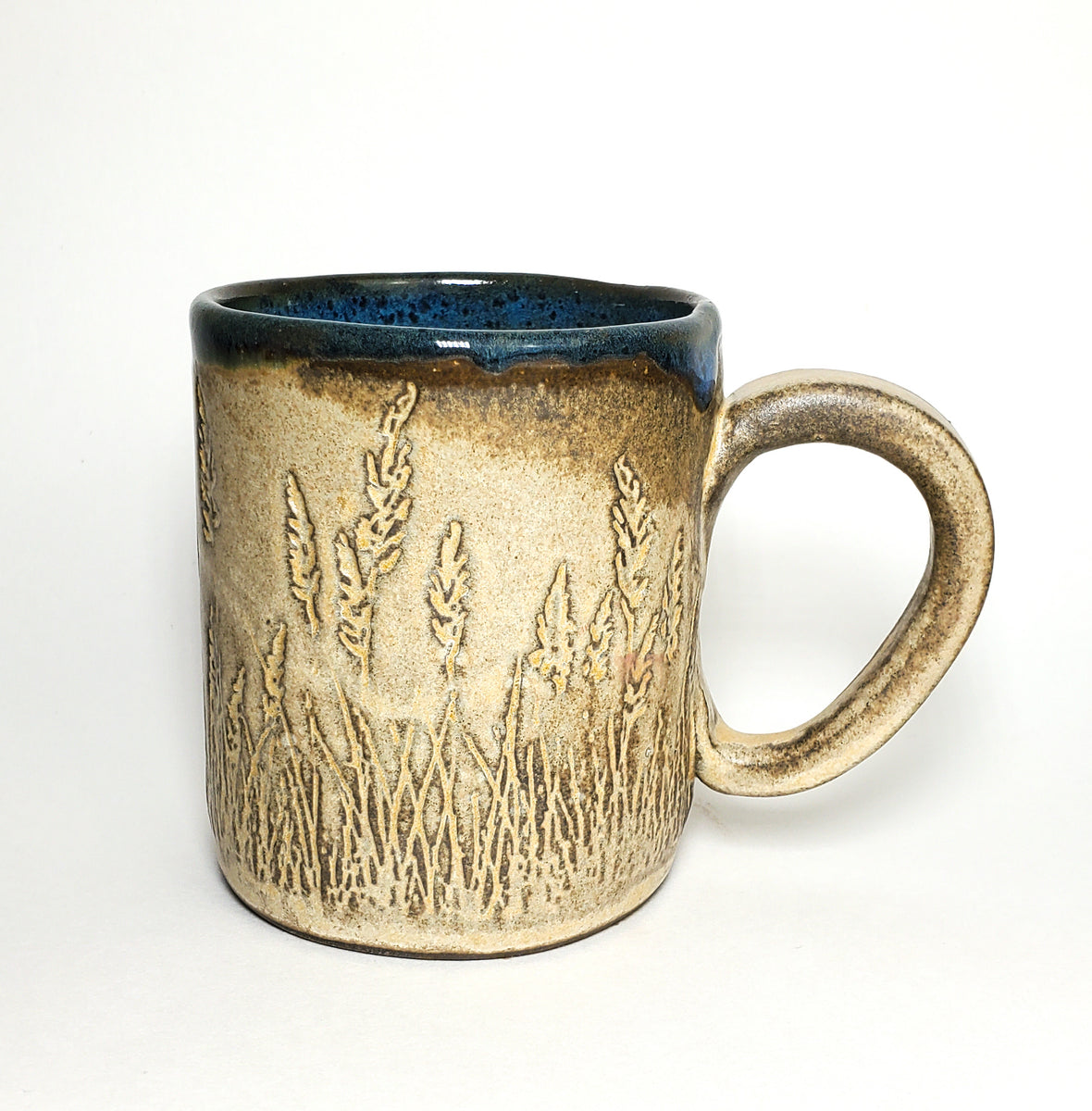 Wheat Pattern- Beige w/Blue Interior Stoneware 12oz Mug – White ...