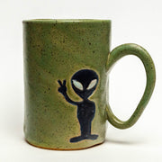 Handmade Ceramic 16 Oz Green Mug With An Alien