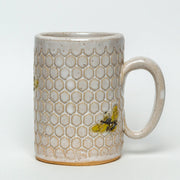 Handmade Ceramic 16 Oz White Honeycomb Mug With Bees