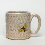 Handmade Ceramic White Honeycomb Mug With Bees